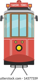 Flat vector illustration of the vintage Taksim-Tunel Tram on Istiklal Street in Istanbul, Turkey