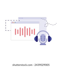 Flat vector illustration of voice recognition and personal assistant concept