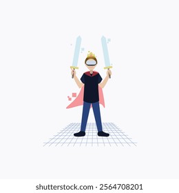 Flat Vector Illustration of VR Game