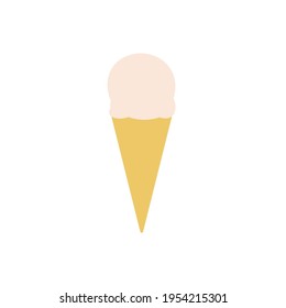 Flat vector illustration of waffle cone ball of plain vanilla chocolate ice cream or gelato. Isolated on white background.