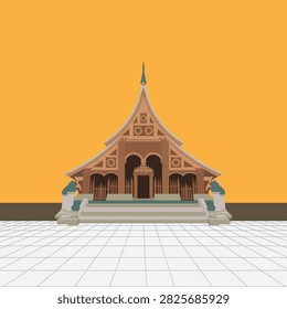 Flat Vector Illustration of Wat Xieng Thong (Laotian Buddhist Temple)