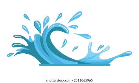 Flat vector illustration of a water splash showcasing a dynamic blue wave perfect for aquatic themed design work or digital art projects