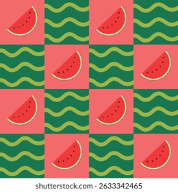 Flat vector illustration of watermelon slices in a clean, minimal style. Ideal for summer-themed designs, backgrounds, packaging, textile prints, and fun seasonal projects.

