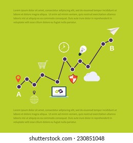Flat vector illustration of web analytics information and investment, growth chart