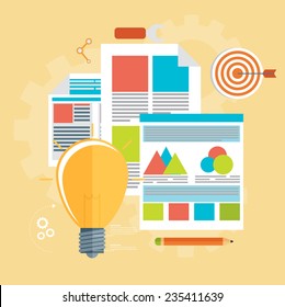 Flat vector illustration of web analytics information and development website statistic - vector illustration