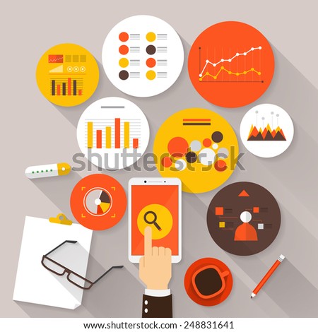 Flat vector illustration of web analytics information and development website statistic - vector illustration