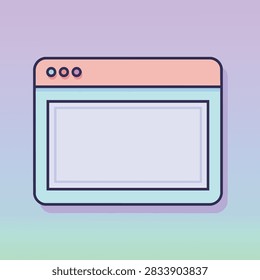 A flat vector illustration of a web browser window interface featuring a simple frame with navigation buttons on a soft pastel background