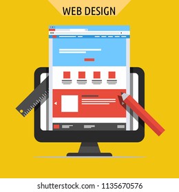 Flat vector illustration of web design and development concepts. Elements for mobile and web applications. 