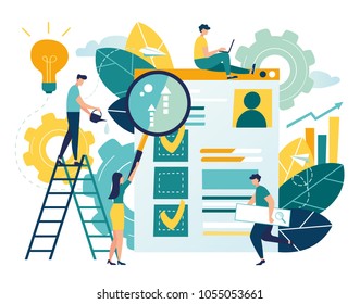 Flat vector illustration, web site development, teamwork, website coding, SEO concept, search engine, design for mobile and web graphics vector