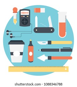 
Flat vector illustration of website design and development tools or useful tools for web developers 
