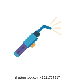 Flat vector illustration of a welding torch emitting sparks. Isolated on a White Background, minimalist design.