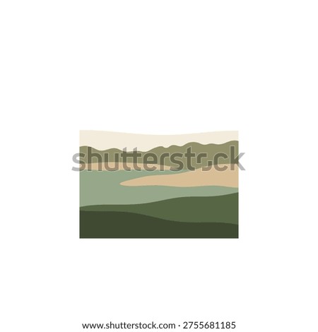 Flat vector illustration of a wetland restoration basin with muted earth tones for environmental reports.
