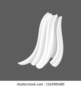 Flat vector illustration of white silk cloth flying on the wind. Long satin curtains for home decor. Drape with wavy folds