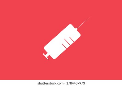 Flat vector illustration of white syringe in red background.