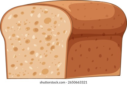 Flat vector illustration of a whole wheat bread loaf with visible texture, clean lines, and soft brown tones. Simple composition with no background