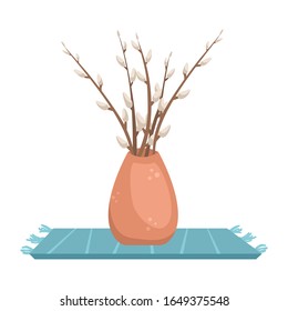 Flat vector illustration with willow branches in a vase.