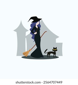 Flat Vector Illustration of Witch