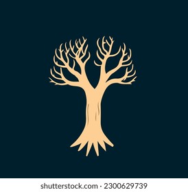 Flat vector illustration of withered tree on dark background