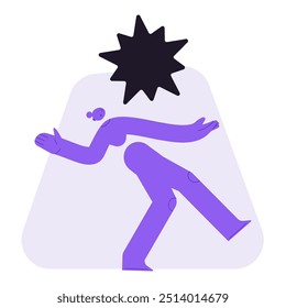 Ilustração vetorial plana de uma mulher, desviando-se do objeto abstrato escuro. Medo, panik e conceito de design de perigo. Característica feminina abstrata, evitando problemas e estando sob pressão. 