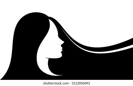 Flat vector illustration of woman with long hair silhouette. Suitable for design element of copy space banner woman movement poster.