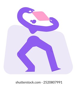 Ilustração vetorial plana de uma mulher, olhando para uma forma em uma pose dinâmica. Personagem abstrato surpreso e intrigado. Design de conceito para resolver problemas e encontrar pistas. 