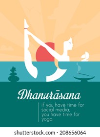 Flat vector illustration of woman practicing yoga on the beach