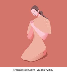 Flat Vector Illustration of A Woman Praying