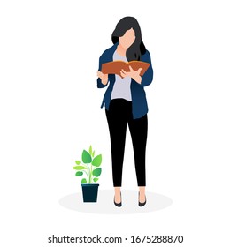 Flat vector illustration woman reading a book. Perfect to use for website, mobile apps and for printing needs.