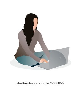 Flache Vektorillustration Illustratorin arbeitet mit einem Laptop. Ideal für Webseiten, mobile Apps und für Druckaufträge.