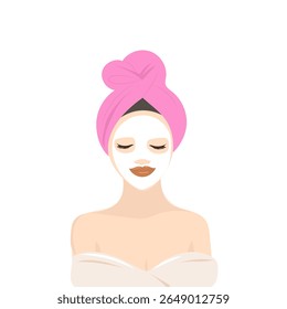 Flat vector illustration with women applying mask, day care routine, hygiene.