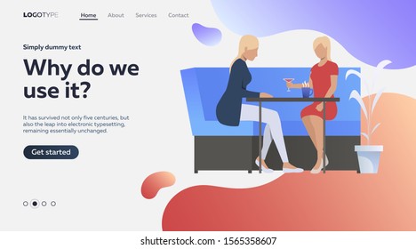 Flat vector illustration of women having dinner in restaurant. Meeting, drinking, communication. Leisure concept for banner, website design or landing web page