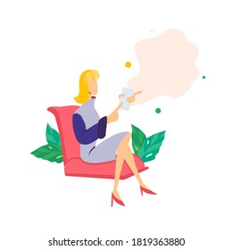ilustración vectorial plana de mujeres sentadas en la plantilla de silla de la página de aterrizaje de fondo anuncio