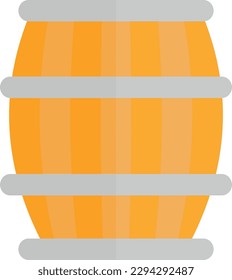 Flat vector illustration of a wooden barrel. Water tank. Wine barrel.