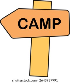 Flat Vector Illustration of Wooden Camp Direction Signboard for Outdoor Adventure, Hiking, Nature Trip, or Summer Camp Design Use