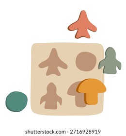 Flat vector illustration of a wooden educational puzzle toy for toddlers