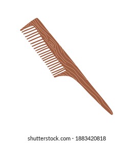 Flat vector illustration of wooden hair care comb, natural material. The concept of zero waste sustainable lifestyle, eco-friendly tool. Isolated object on a white background.