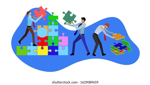 flat vector illustration of a work team working on a business project
