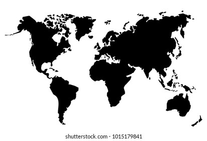 Flat vector illustration world map with details and drawn continents