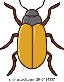 Flat vector illustration of a yellow beetle insect isolated on a white background.