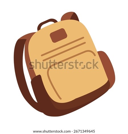 Flat vector illustration of a yellow and brown school backpack in cartoon style. Perfect for education, student accessories, classroom supplies, back to school projects, and travel concepts.