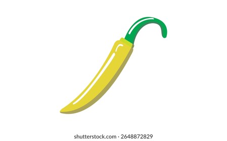 Flat vector illustration of a yellow chili pepper with a green stem. Great for food packaging, culinary design, spicy ingredients, and vegetable-related graphics.
