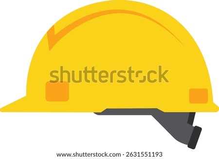 Flat vector illustration of a yellow construction helmet, side view, clean minimalist design