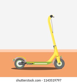Flat vector illustration with yellow electric scooter.