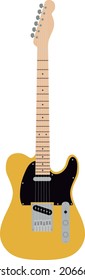 Ilustración vectorial plana. Guitarra eléctrica amarilla con fondo blanco.