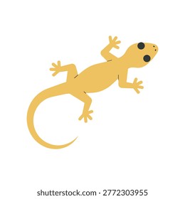 Flat vector illustration of a yellow gecko viewed from above, with a curved tail and spread limbs, minimal shapes and clean lines on isolated background, emphasizing a modern, stylized look