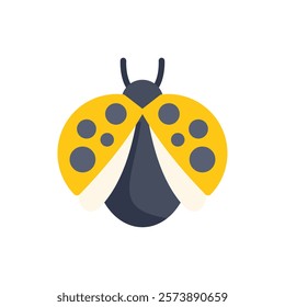 Flat vector illustration of a yellow ladybug spreading its wings