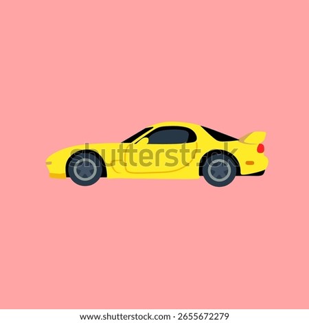 Flat vector illustration of a yellow Mazda RX-7 FD with minimalist design on a pastel pink background, perfect for JDM art, automotive posters, or digital projects.