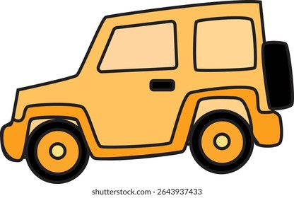 Ilustração de Vetor Plano de Jeep Off-Road Amarelo para Aventura ao Ar Livre, Safari Trip, Camping Travel, e Design de Expedição