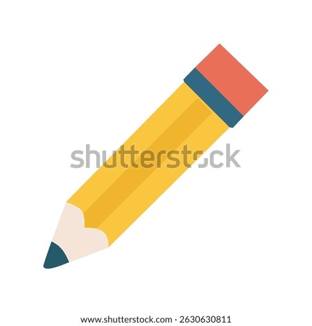 Flat vector illustration of yellow pencil icon representing writing, drawing, education, creativity, note-taking, editing, and digital design tools