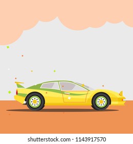 Flat vector illustration of yellow sport car.